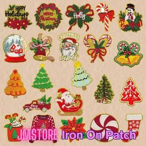 Décoration de Noël pour arbre de Noël, petit badge thermocollant, patchs brodés à paillettes, applique pour vêtements - Product Image 1