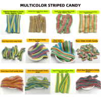 Zure Regenboog Bandjes Gummy Candy Zure Coating Multi-smaak Fruitstrips Halal Gecertificeerd Groothandel