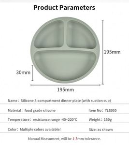 Assiette bébé en silicone à ventouse, sans BPA, antidérapante, compartimentée, compatible micro-ondes, ensemble de vaisselle pour tout-petits - Product Image 2