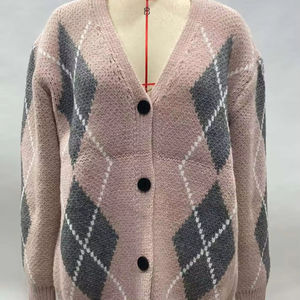 Maglione con scollo a V Casual alla moda Cardigan con bottone monopetto anteriore Argyle Design per l'inverno <span class=keywords><strong>Online</strong></span> - Product Image 1