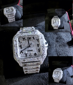 นาฬิกาข้อมือทรงเหลี่ยมประดับเพชรโมอิสซาไนต์ ตัวเรือนสแตนเลสสตีล ระบบอัตโนมัติ กันน้ำ 10 บาร์ สายรัดข้อมือแบบตัวล็อค ผลิตในอินเดีย - Product Image 1