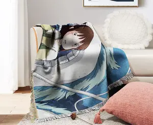 Großhandel benutzerdefinierte Cartoon-Überwurf-Decke billige Baumwolle Polyester-Material Wandteppich gewebte Decken mit Quetscheln