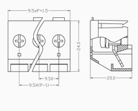 Bloc de bornes électroniques Xinlaiya, connecteur 2 voies 3 voies, remplace Phoenix XY266 9,5 mm