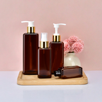 Bouteille en plastique carrée à épaule inclinée noire, transparente, ambrée, verte de 50 ml, 100 ml, 150 ml, 200 ml, 300 ml, 500 ml avec différents couvercles
