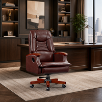 Chaise de bureau exécutive inclinable à dossier haut en PU traditionnel avec base en bois, fournie directement par l'usine