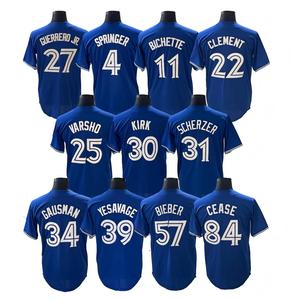 Jersey de Béisbol <span class=keywords><strong>Azul</strong></span> Completo con Costuras Toronto 2026 para Hombre # 27 Guerrero Jr # 11 Bichette # 30 Camisetas de Béisbol de Poliéster Kirk para Jugadores - Product Image 1