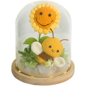 Custom Smiling Sunflower Nightlight <b>Bee</b> Woolen Crochet Hook Handmade Bouquet <b>Gift</b> for Valentine's Day - Product Image 5