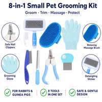 Kit de toilettage simple en acier inoxydable pour petits animaux, 8 en 1 : Brosse démêlante, Gant de massage, Coupe-ongles sécurisé pour lapins et cochons d'Inde