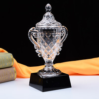 Coupe de trophée de bol en cristal haut de gamme personnalisée avec base en cristal noir pour le prix d'affaires