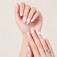 Ongles artificiels 3D blancs avec logo personnalisé, 32 pièces, style amande courte, motif dentelle, portables, style salon, en ABS, tailles XS/S/M, pour pose à la machine