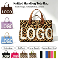 Sac fourre-tout en jacquard tricoté personnalisé 20L avec logo, sac à bandoulière 3D tricoté pour femme, grande capacité pour la plage, les voyages, les fêtes et le shopping