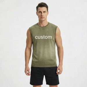 カスタムワッフルニットタンクトップ メンズ ヘビーウェイトアシッドウォッシュ ヴィンテージサンフェードスリーブレス<span class=keywords><strong>T</strong></span>シャツ コットンジムストリートウェアベスト - Product Image 1