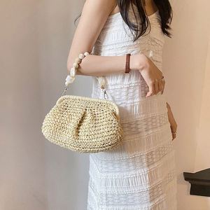 Bolso de Playa Tejido de Paja para Mujer, Primavera-Verano, Moderno, Versátil, Mini, con Cierre de Clip, Tipo Bandolera - Product Image 2