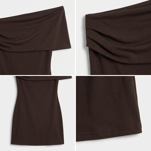 Robe de soirée moulante courte marron élégante à une épaule, taille naturelle, coupe ajustée, pour cocktail, personnalisée OEM SHENGFU - Product Image 3