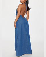 Damen Neckholder Rückenfreies Denim Maxikleid mit Bindeband im Nacken, A-Linie, Ärmellos, Quiet Luxury Abbigliamento Donna Großhandel