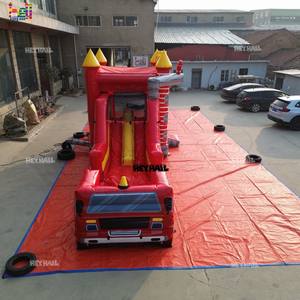 Château gonflable robuste et personnalisé pour adultes, extérieur, humide et sec, rouge uni, en PVC, combo camion de pompiers avec double piste pour la <span class=keywords><strong>location</strong></span> - Product Image 4