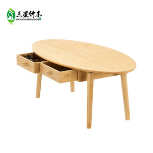 Foldable <b>bamboo</b> and wood side table/cafe table/living room oval wooden coffee table/tea table with thickened <b>bamboo</b> <b>stools</b> - Product Image 2