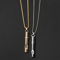 Collier pendentif sifflet anti-stress en acier inoxydable doré avec chaîne à maillons, outil de respiration
