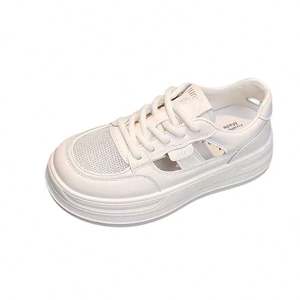 Chaussures de skate populaires pour femmes, à lacets, en maille ouverte respirante, semelle épaisse, blanches, automne/hiver - Product Image 6