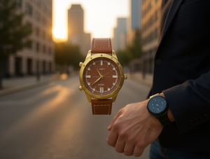 Orologio da uomo con cinturino in pelle placcato oro, cronografo, cassa rotonda, colori misti, orologio alla moda - Product Image 2