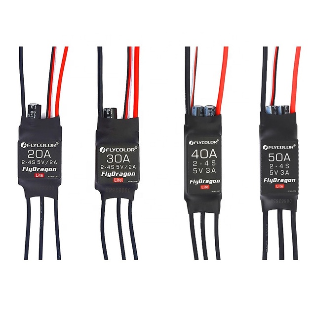 Flycolor FlyDragon Lite 2-4S 20A-50A Brushless ESC 5V 2A/3A BEC Speed Controller for RC Airplane & Fixed Wing Drone