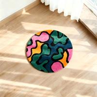 Tapis rond tufté à la main à blocs de couleur abstraits, forme ondulée vibrante, pour salon, chambre et décoration intérieure