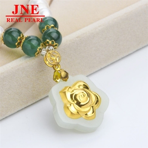 Natürliche Perlenkette mit runden Perlen, Hetian Gold Rose Perlenkette, Geschenk für ältere Menschen zum Muttertag - Product Image 2