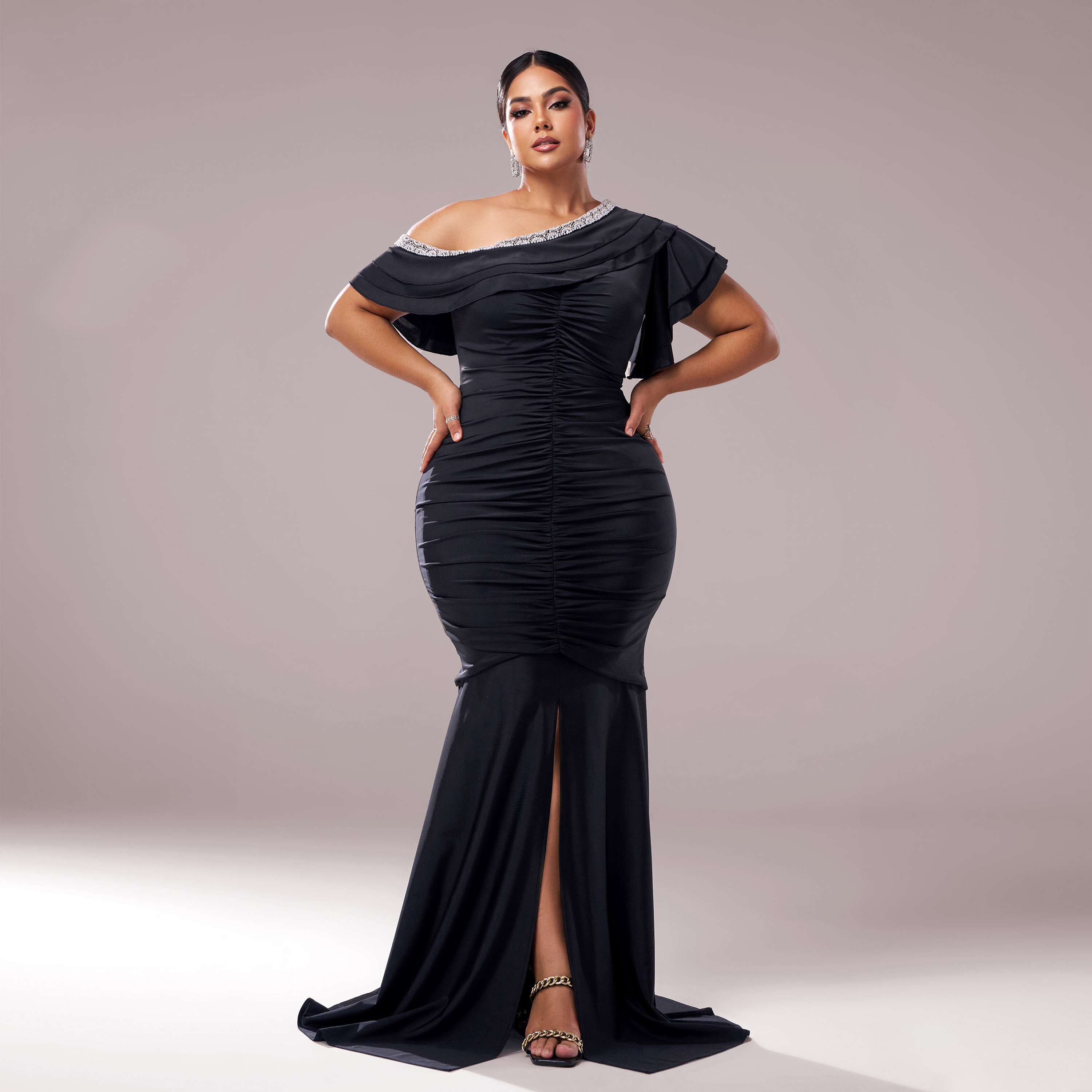 strapless open back dress Isadora One-Shoulder Gown with Embellishment, 2