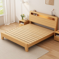 Cadre de Lit Double Minimaliste Moderne Taille Queen 1,5m et Cadre de Lit Simple 1,8m, Bois de Pin Massif et Tissu Doux, Lits pour Usage Domestique ou Locatif
