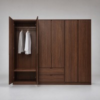 Armoire pleine hauteur sans poignées en mélaminé imitation bois brun foncé, avec tiroirs, en kit (KD), fabrication OEM/ODM sur mesure