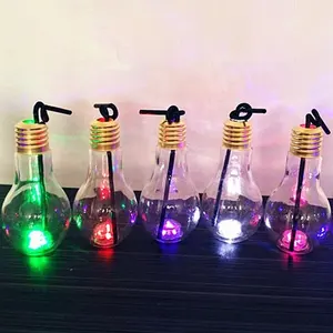 Promotional items led the light bulb shaped drinking cup light bulb bottle glass with straw