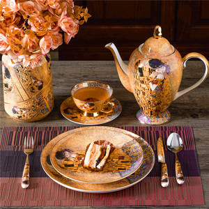 ชุดจานชามพอร์ซเลนสำหรับถ้วยกาแฟจานชามพอร์ซเลนสไตล์ตะวันตกหรูหราภาพวาดที่มีชื่อเสียงสไตล์ยุโรปอเมริกัน - Product Image 2