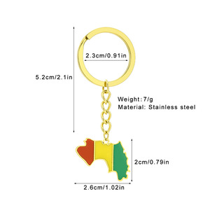 Llavero con Dije de la Bandera de Guinea en Acero Inoxidable Esmaltado, Chapado en Oro de 18K, Colgante con Mapa de la República de Guinea - Product Image 2