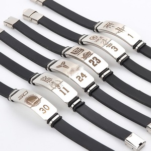 Pulseras de baloncesto, brazalete de metal de acero titanio negro brillante para fanáticos de James, <span class=keywords><strong>Kobe</strong></span>, Harden, Curry, pulseras deportivas - Product Image 1