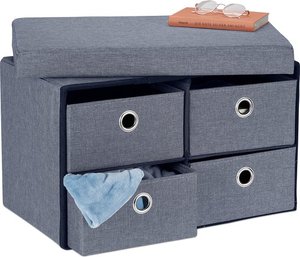 Modern Design Home Storage Stool with 4 Drawers Large <b>Foldable</b> Tufted Linen <b>Bench</b> Ottoman for Bedroom - Product Image 1