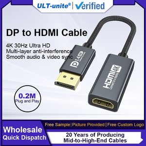 ULT-unite Adaptador <span class=keywords><strong>DisplayPort</strong></span> 1.4 DP Macho <span class=keywords><strong>a</strong></span> <span class=keywords><strong>HDMI</strong></span> Hembra Personalizado de 0.2m 4K para Conectar Computadora Portátil <span class=keywords><strong>a</strong></span> Monitor, Proyector, TV - Product Image 1