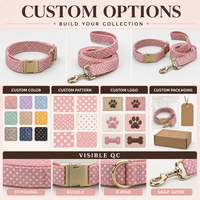 Collier pour chien personnalisé en polyester rose poudré à pois avec boucle métallique et laisse longue assortie pour l'habillage quotidien de votre animal de compagnie