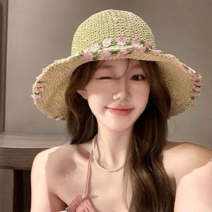 Lace Colorful Straw Hat Summer Large Brim Fisherman Hat Foldable Seaside <b>Sunscreen</b> Hat - Product Image 5