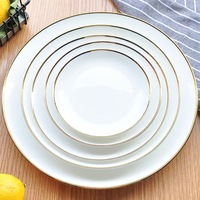 Assiette Plate en Céramique de Style Européen à Bord Doré, Grande Assiette à Steak Occidentale, Assiette à Dim Sum, Design Disque Lunaire, Assortiment de Vaisselle à Pâtes en Stock