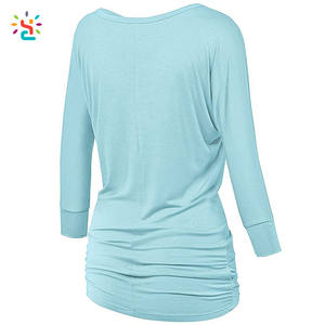 Venta al por mayor 3/4 manga Camiseta de algodón camiseta de las mujeres Plain Slim Fit O-cuello túnica camiseta de palangre - Product Image 4