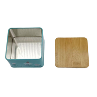 Boîte en métal rectangulaire vide, motif floral turquoise, avec couvercle en bois, pour rangement, vente en gros, directement de l'usine, approvisionnement en vrac