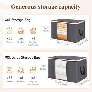4-Pack Minimalist Design Quilt Storage Bag <b>Set</b> <b>Square</b> Firm Fabric Blankets Bedding for Bathroom Use 120L Capacity Eco-Friendly - Product Image 2