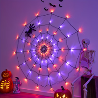 Guirlandes lumineuses en forme de toile d'araignée pour Halloween, lumières décoratives LED avec lumières orange, violettes et blanc chaud pour la décoration de fêtes en intérieur et en extérieur