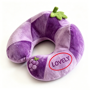Almohada de cuello de felpa personalizada con forma de uva, almohada de viaje, cojín en forma de U de fruta morada, adorable almohada de felpa - Product Image 2