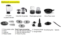 Robot culinaire multifonctionnel commercial 2L, hachoir, mixeur, moulin à viande, batteur à œufs, accessoires pour usage domestique