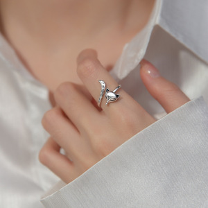 Anello Vintage alla Moda in Argento Sterling 925, Anello Aperto Regolabile con <span class=keywords><strong>Volpe</strong></span> Retrò, Gioiello Carino per Donna - Product Image 2