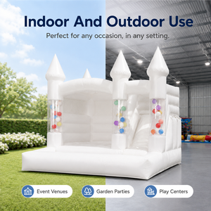 <span class=keywords><strong>Castillo</strong></span> Inflable Blanco con Tobogán y Piscina de Pelotas, con Globos Flotantes en los Pilares Laterales, para Bodas, Fiestas y Eventos - Product Image 1