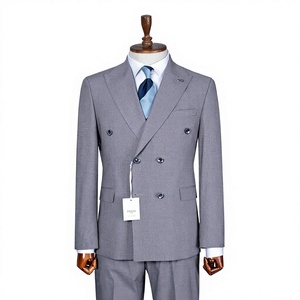 Costume d'affaires gris croisé pour homme, style britannique, col mandarin, en viscose/polyester, antistatique, grandes tailles - Product Image 1