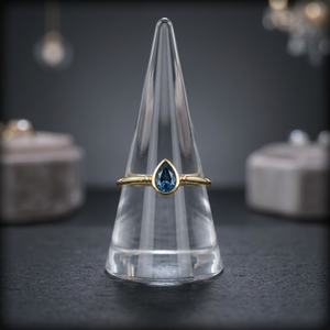 Bella Jewelry S925 Sterling <b>Silver</b> 14K Gold Plated Minimal London Blue Topaz <b>Ring</b> Natural Gemstone Women's Classic Style Pearl - Product Image 2