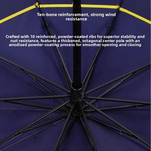 Parapluie manuel personnalisé avec logo – Parapluie promotionnel pliable coupe-vent à double couche, bords finis, cadeau publicitaire d'entreprise, 10 baleines en verre - Product Image 4